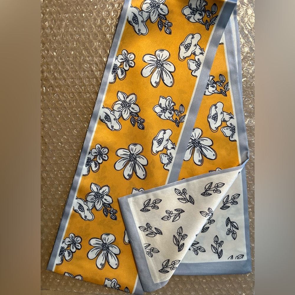Floral Yellow and White Scarf with Two Different Sides